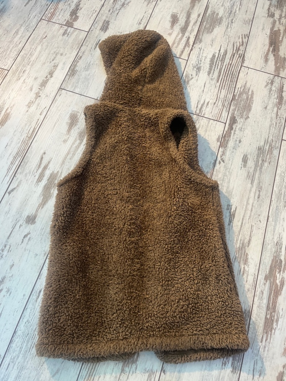 Shein Brown Faux Shearling Teddy Vest Hooded Open Front Small / Size 2 - Picture 4 of 9
